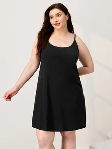 LUVLETTE Halloween Women's Plus-Size Black Sexy Soft 100% Pure Cotton Short Cami Nightdress Lingerie Slip Dress Cotton Pajamas Dresses Moo Moo For Women - Black - View 5