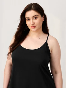 LUVLETTE Halloween Women's Plus-Size Black Sexy Soft 100% Pure Cotton Short Cami Nightdress Lingerie Slip Dress Cotton Pajamas Dresses Moo Moo For Women - Black - View 3