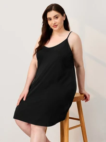 LUVLETTE Halloween Women's Plus-Size Black Sexy Soft 100% Pure Cotton Short Cami Nightdress Lingerie Slip Dress Cotton Pajamas Dresses Moo Moo For Women - Black - View 7