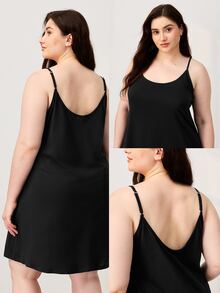 LUVLETTE Halloween Women's Plus-Size Black Sexy Soft 100% Pure Cotton Short Cami Nightdress Lingerie Slip Dress Cotton Pajamas Dresses Moo Moo For Women - Black - View 2