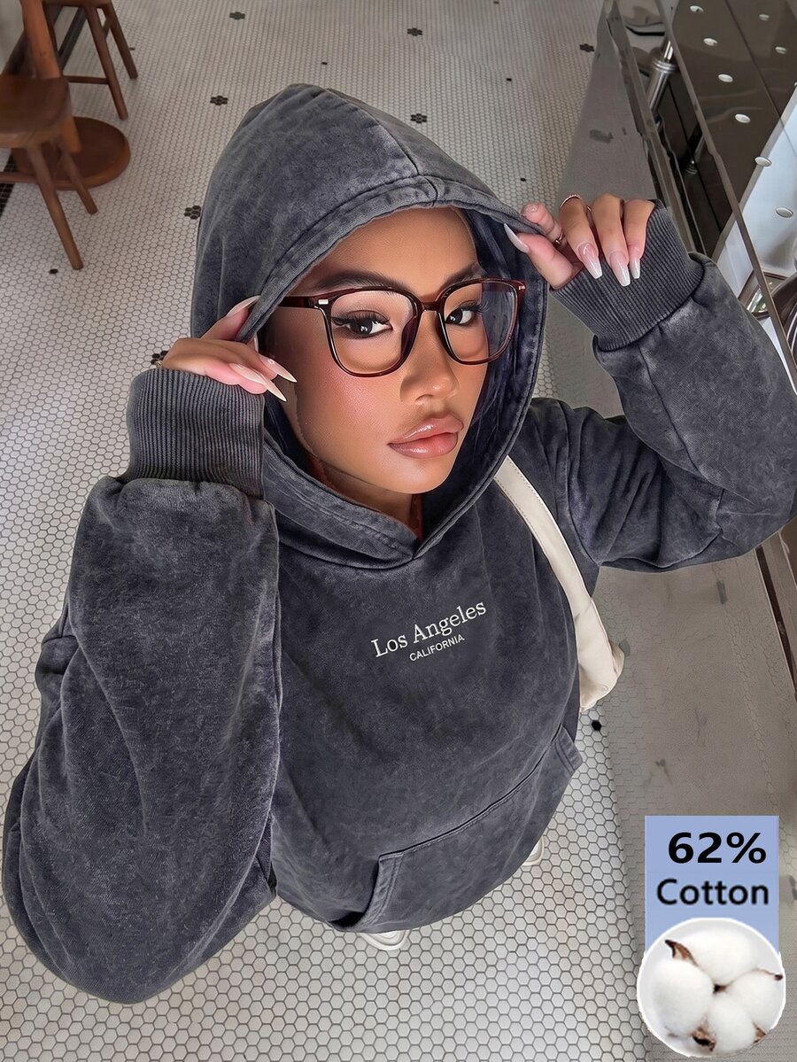 Muchica Sweatshirt Hoodie Saku Bordir Streetwear Ukuran Plus untuk Pemakaian Sehari-hari - Dark Grey - View 1