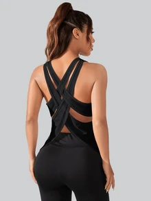 Slayform Slayform Letter Graphic Drop Shoulder Crop Sports Teeworkout Tank Top - Black - View 6