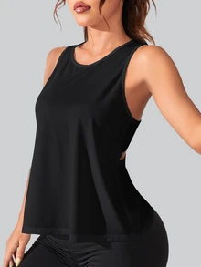 Slayform Slayform Letter Graphic Drop Shoulder Crop Sports Teeworkout Tank Top - Black - View 8
