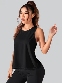 Slayform Slayform Letter Graphic Drop Shoulder Crop Sports Teeworkout Tank Top - Black - View 10