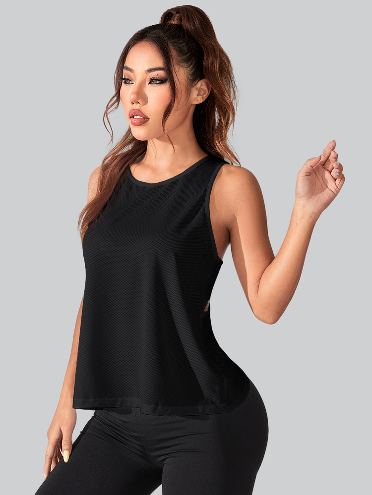 Slayform Slayform Letter Graphic Drop Shoulder Crop Sports Teeworkout Tank Top - Black - View 10