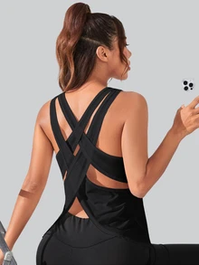 Slayform Slayform Letter Graphic Drop Shoulder Crop Sports Teeworkout Tank Top - Black - View 9