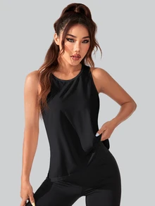 Slayform Slayform Letter Graphic Drop Shoulder Crop Sports Teeworkout Tank Top - Black - View 2