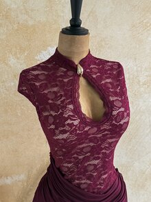 Soleia Floral Lace Keyhole Neck Draped Side Bodycon Mini Dress - Red - View 6