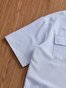 ESTAVOR 男士條紋休閒百搭日常外出襯衫 - 藍色 - 查看 6
