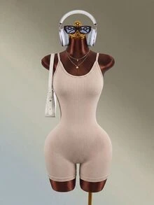 Mistrie Sexy Backless Halter Neck Slim Fit Athletic Romper, Summer - Khaki - View 6