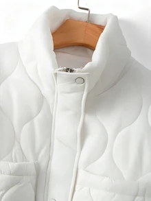 valorelle valorelle Women's Wavy Quilted Short Puff Padded Coat, High Neck Drawstring Hem Long Sleeve Lightweight Short Padded Coat With Pockets - White - View 8