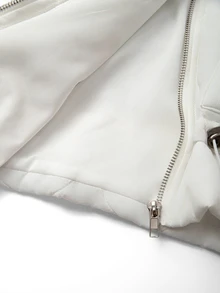 valorelle valorelle Women's Wavy Quilted Short Puff Padded Coat, High Neck Drawstring Hem Long Sleeve Lightweight Short Padded Coat With Pockets - White - View 3