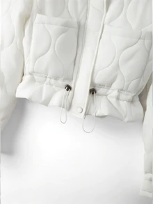 valorelle valorelle Women's Wavy Quilted Short Puff Padded Coat, High Neck Drawstring Hem Long Sleeve Lightweight Short Padded Coat With Pockets - White - View 7