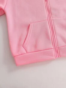 SHEIN Sparklyn جاكيت بقلنسوة وسحاب للبنات المراهقات الكبيرات - أسلوب الشارع المختلط والمطابق، قماش محبوك مقاوم للبرد مناسب للخريف/الشتاء، سويت شيرت - وردي - مشاهدة 7