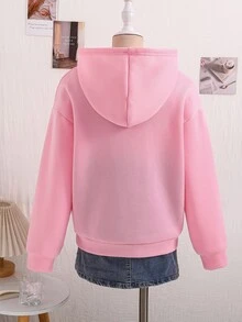 SHEIN Sparklyn جاكيت بقلنسوة وسحاب للبنات المراهقات الكبيرات - أسلوب الشارع المختلط والمطابق، قماش محبوك مقاوم للبرد مناسب للخريف/الشتاء، سويت شيرت - وردي - مشاهدة 3