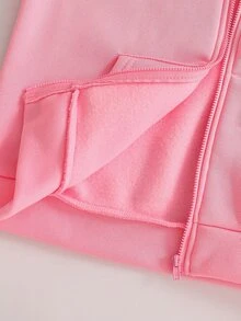 SHEIN Sparklyn جاكيت بقلنسوة وسحاب للبنات المراهقات الكبيرات - أسلوب الشارع المختلط والمطابق، قماش محبوك مقاوم للبرد مناسب للخريف/الشتاء، سويت شيرت - وردي - مشاهدة 8