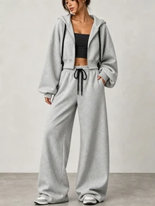 INAWLY Women's Hoodie & Pants 2 Pieces Set - Grey - View 3
