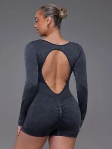 Voyena Plus Size Women's Solid Color Slim Fit Versatile Daily Casual Sports Romper - Grey - View 1