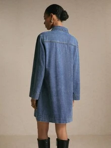 Poéselle 女款休閒牛仔洋裝，秋季早午餐藍色秋季洋裝，適合女性日常外出穿著 - 中等水洗藍 - 查看 5
