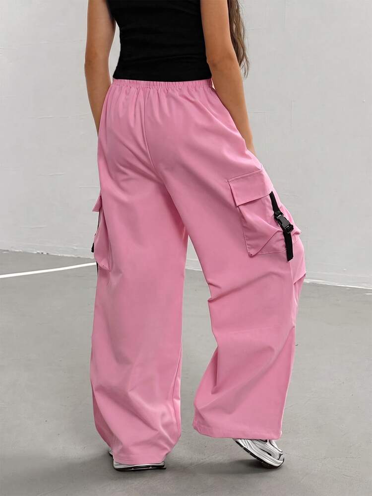 SHEIN Sparklyn Tween Girl Casual Versatile Cargo Pants - Pink - View 5