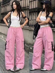 SHEIN Sparklyn Tween Girl Casual Versatile Cargo Pants - Pink - View 7