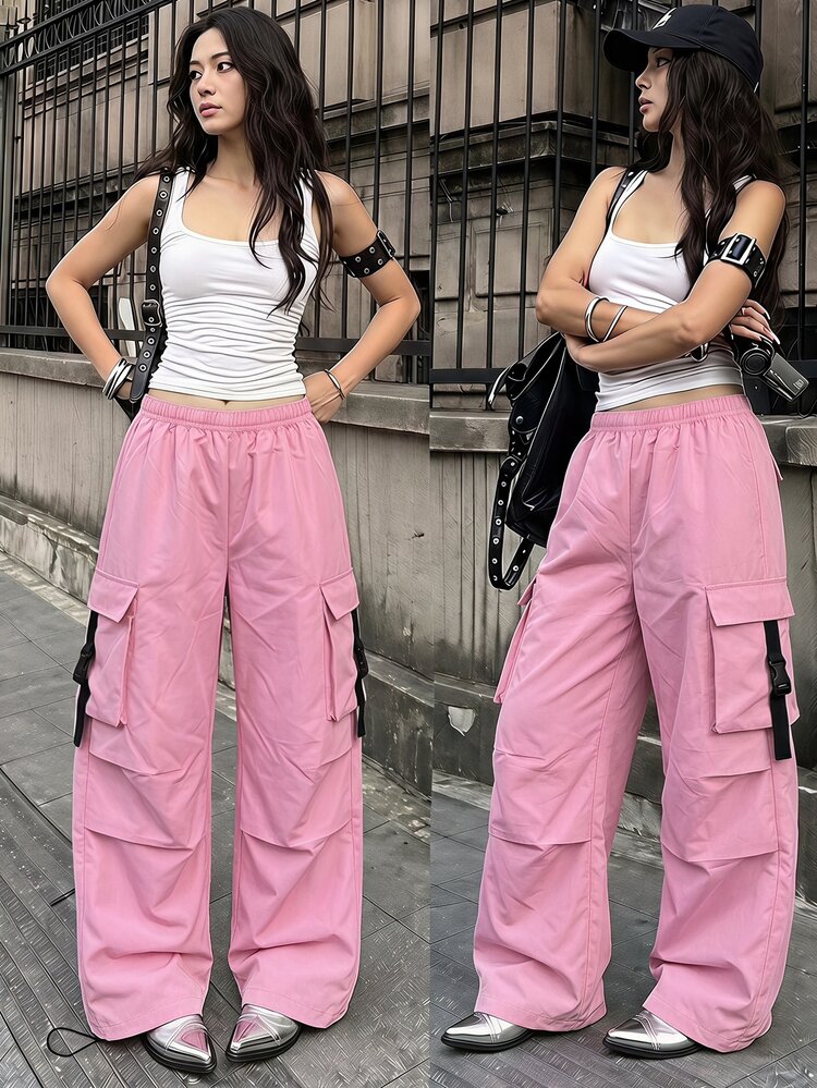 SHEIN Sparklyn Tween Girl Casual Versatile Cargo Pants - Pink - View 7