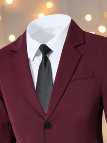 Teen Boys Burgundy Gentleman Suit Blazer + Trousers, For Performance, Wedding, Graduation, Autumn, Back To School, Christmas, Halloween, Formal Set - Burgundy - View 4