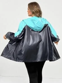 SHEIN CURVE+ Plus Size Women's Colorblock Casual Versatile Everyday Long Sleeve Jacket Fall - Multicolor - View 2
