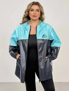 SHEIN CURVE+ Plus Size Women's Colorblock Casual Versatile Everyday Long Sleeve Jacket Fall - Multicolor - View 6