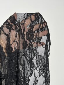 INAWLY Casual Vacation Deep V-Neck Lace Asymmetrical Hem Long Sleeve Top - Black - View 8