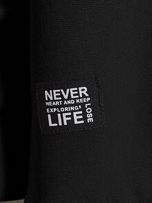 Manfinity RebelGame Men Black Color Block Sweatshirt Long Sleeve Crew Neck Patchwork Relaxed Fit Casual Pullover Streetwear Soft Fabric Daily Wear Autumn Spring Style Top - Black - View 4