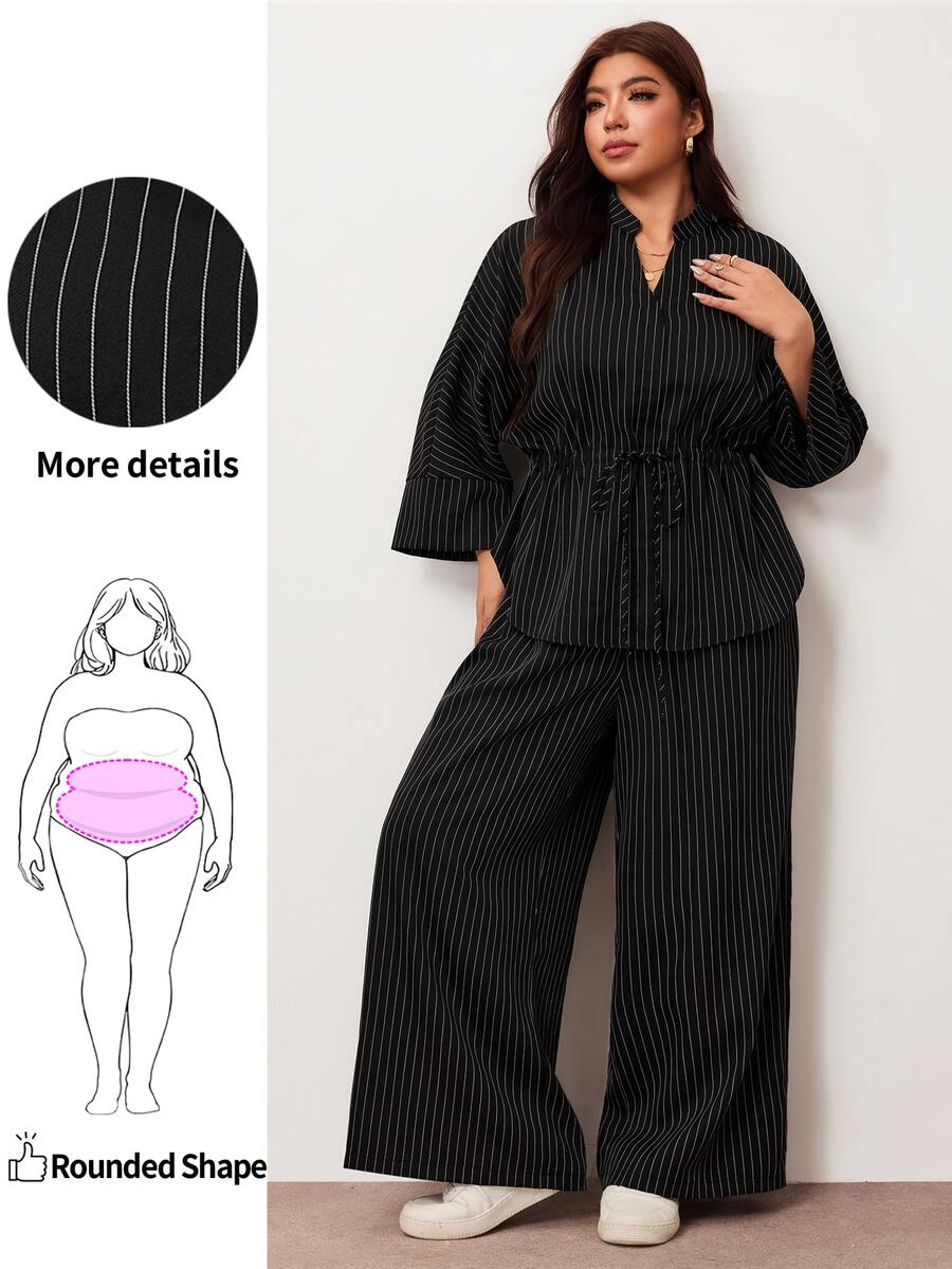Enliva Plus Size Co-Ords Fall Work Wear Women - Black and White - View 1