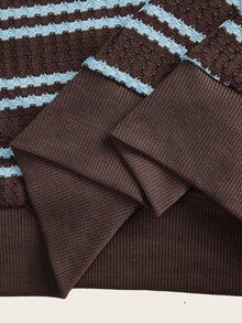 SHEIN LUNE Women's Crew Neck Pullover Long Sleeve Textured Sweatshirt, Versatile Casual For Back To School, Teacher, Commuting, Brown And Blue - Multicolor - View 4