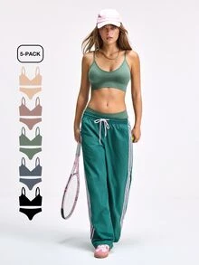 LOUNGEISTA 5pcs/Set Wireless Backless Bra And Panty Set, Workout Sports Bra And Panty Setfor Summerfor Summer - Multicolor - View 1