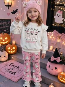 SHEIN Elladie kids 年輕女孩連帽衫與運動衫套裝 - 淺粉色 - 查看 1