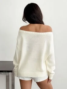 SHEIN PETITE Women's Casual Knitted Top With American Flag Pattern, Autumn/Winter - White - View 2