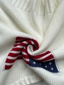 SHEIN PETITE Women's Casual Knitted Top With American Flag Pattern, Autumn/Winter - White - View 12