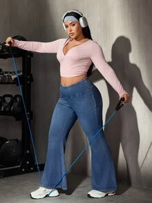 Flexra Plus Size Women Casual Versatile Flare Leg Jeans - Blue - View 7