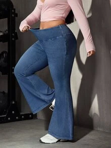 Flexra Plus Size Women Casual Versatile Flare Leg Jeans - Blue - View 5
