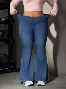 Flexra Plus Size Women Casual Versatile Flare Leg Jeans - Blue - View 8