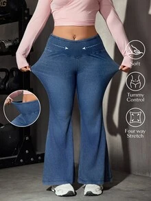 Flexra Plus Size Women Casual Versatile Flare Leg Jeans - Blue - View 1