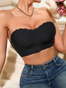 SomedayCozy 1 件休闲舒适女式前扣罗纹针织无缝文胸 - 黑色 - 查看 5
