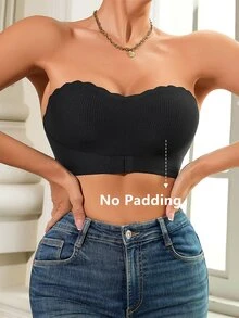 SomedayCozy 1 件休闲舒适女式前扣罗纹针织无缝文胸 - 黑色 - 查看 4