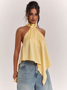 SHEIN BAE Women's Solid Color Casual Versatile Daily Outing Halter Top - Yellow - View 6