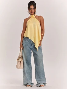 SHEIN BAE Women's Solid Color Casual Versatile Daily Outing Halter Top - Yellow - View 5