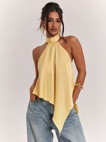 SHEIN BAE Women's Solid Color Casual Versatile Daily Outing Halter Top - Yellow - View 1