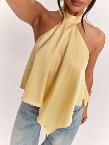 SHEIN BAE Women's Solid Color Casual Versatile Daily Outing Halter Top - Yellow - View 4