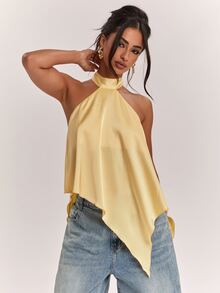 SHEIN BAE Women's Solid Color Casual Versatile Daily Outing Halter Top - Yellow - View 7