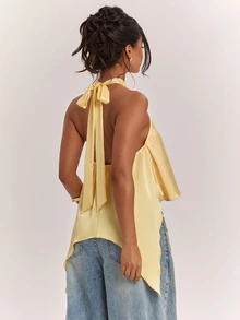 SHEIN BAE Women's Solid Color Casual Versatile Daily Outing Halter Top - Yellow - View 2
