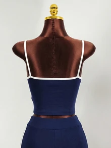 Mistrie Seamless Sports Fitness Yoga Tank Top / Color Block Design / Fashionable & Sexy / Comfortable / Versatile - Navy Blue - View 2